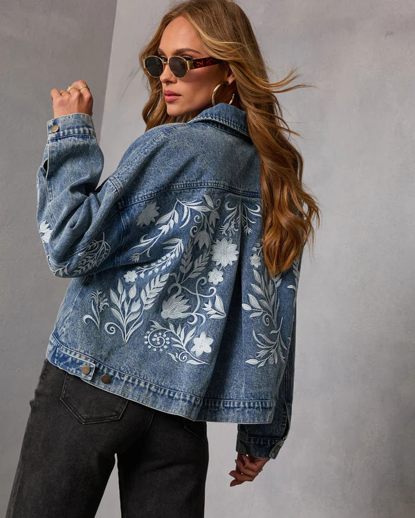 Indire Floral Embroidered Denim Jacket | VICI