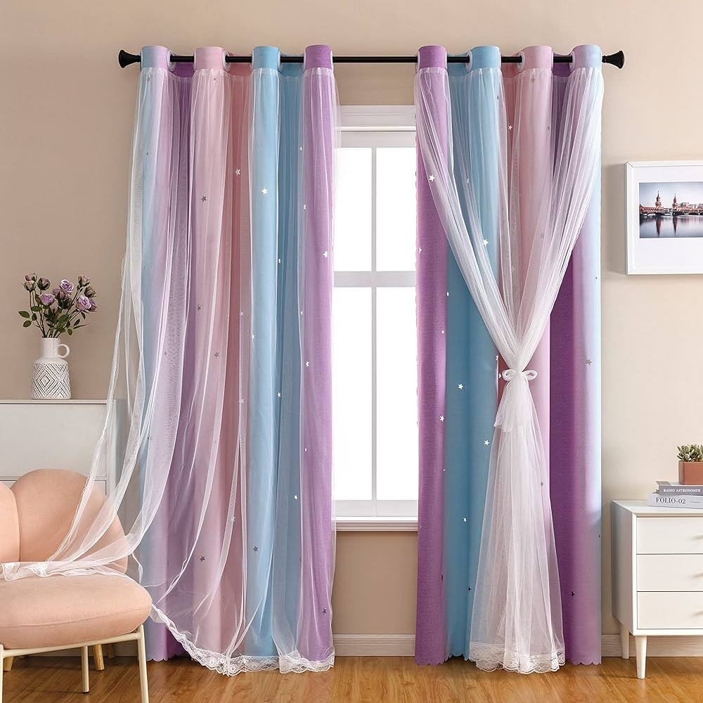 XiDi Dream Star Blackout Curtains for Kids Rooms Girl Princess Curtain for Daughter Bedroom 84 in... | Amazon (US)