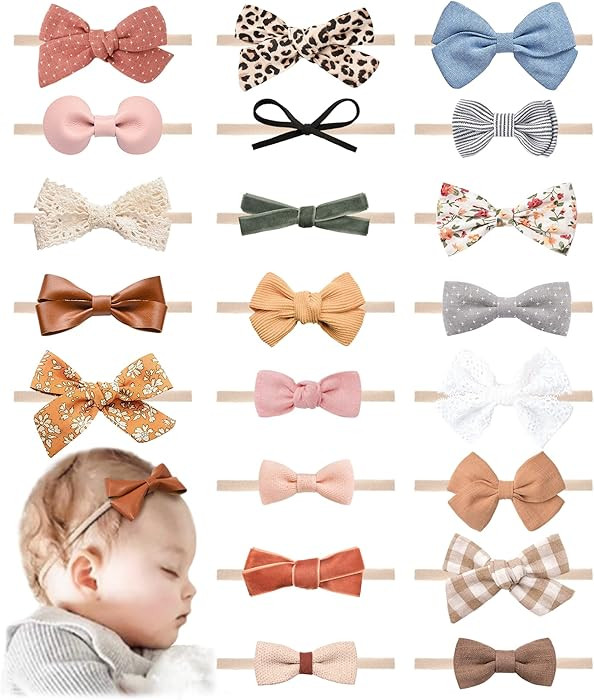 Jesries 21 PCS Baby Headbands and Bows Hairbands Soft Nylon Elastics Handmade Girls Hair Accessor... | Amazon (US)