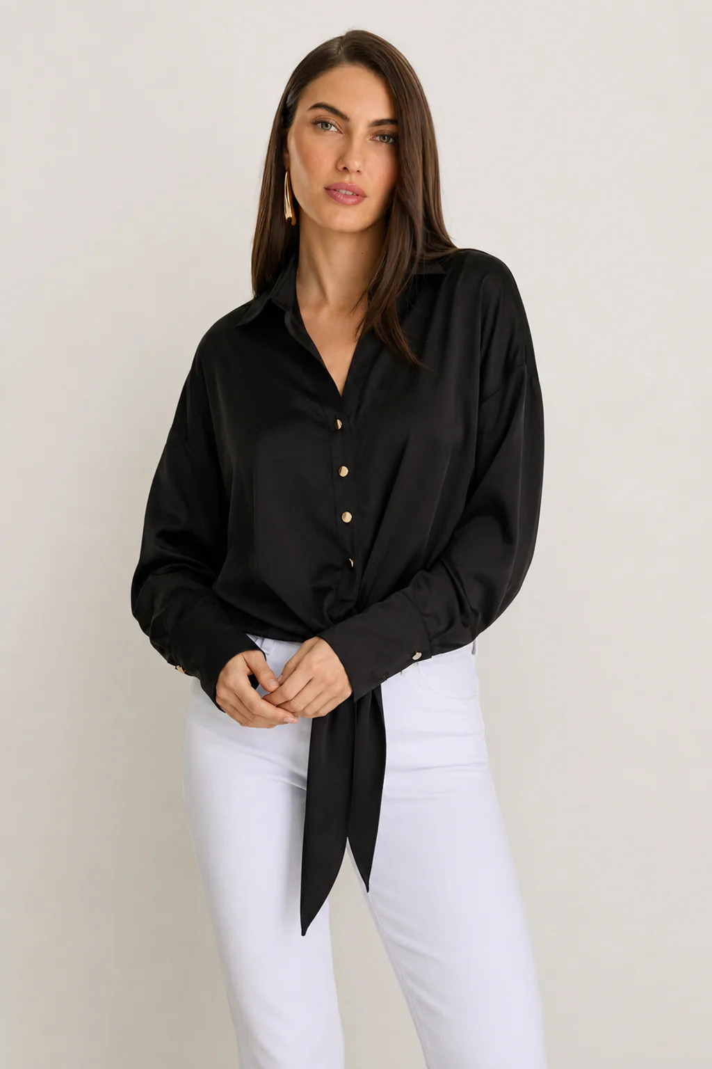 Cecilia Silk Tie-Front Blouse - Black | The Noli Shop