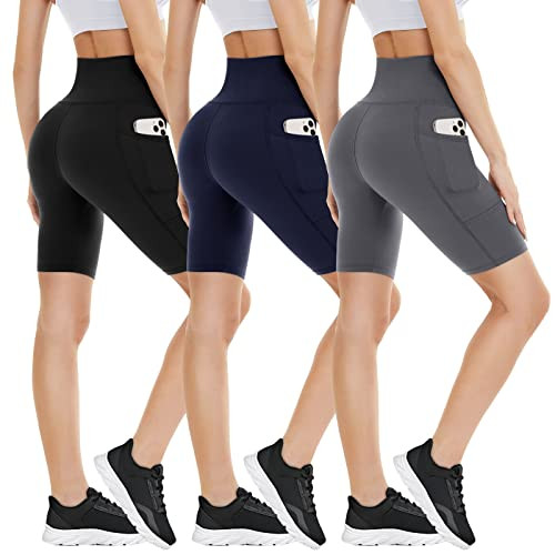 3 Pack Biker Shorts with Pockets for Women – 8"/5" High Waisted Tummy Control Workout Spandex Shorts for Gym Yoga | Amazon (US)