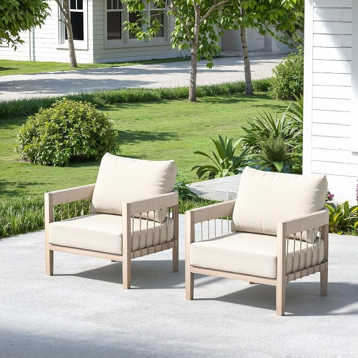 2-Piece Outdoor Sofa Set, Never-Rust Aluminum Patio Armchairs with Hand-Woven Rope & Thick Cushio... | Amazon (US)
