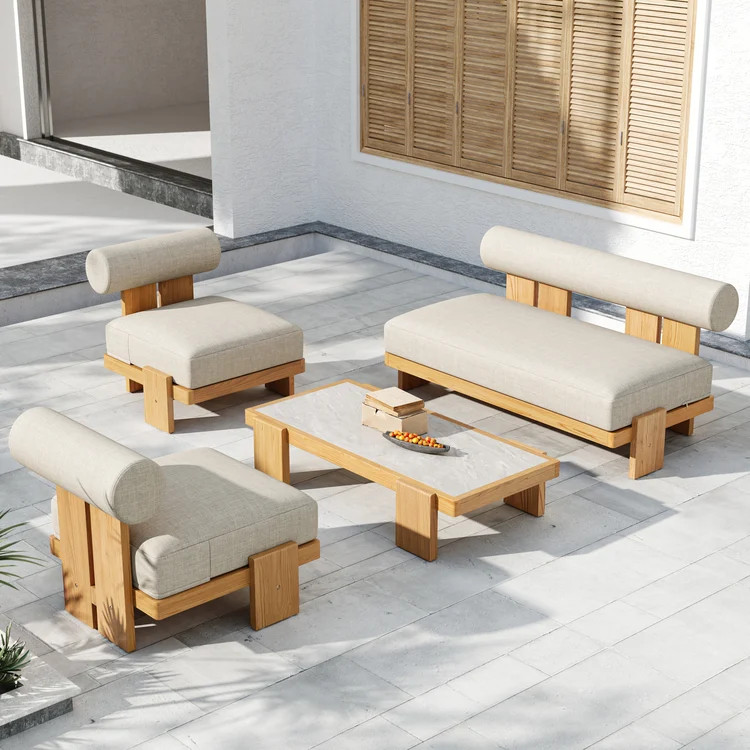 4 Piece Outdoor Teak Sofa Set with Coffee Table | Homary