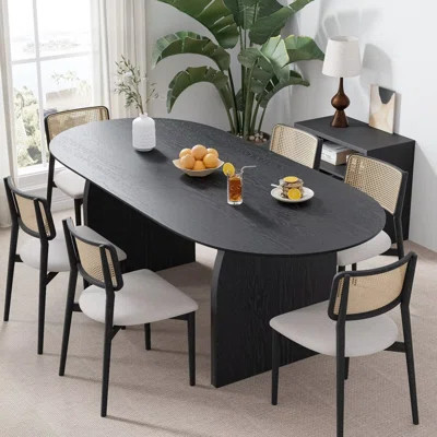 67"L×33.5"W Oval Oak Wood Dining Table with Double Pedestal Modern Kitchen Table with Solid Wood Legs for Seats 6 Black | Wayfair North America