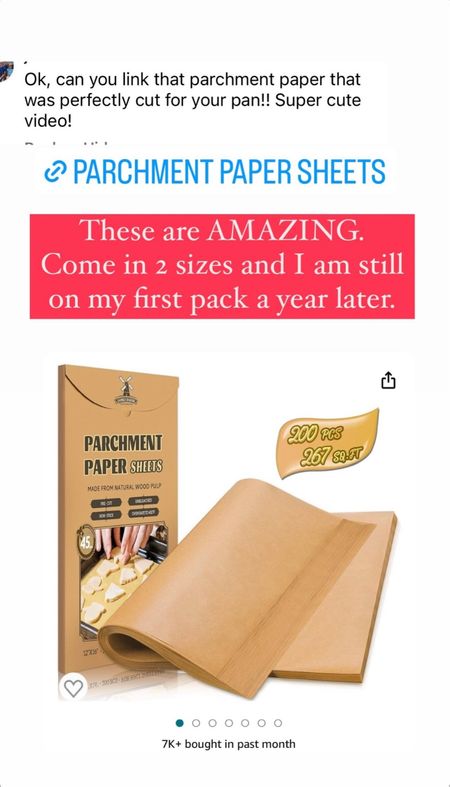 Parchment paper that is used all of the time - baking, cooking, air fryer, grilling and more. I bought mine a year ago and still on the first pack! 

#LTKfindsunder50 #LTKhome