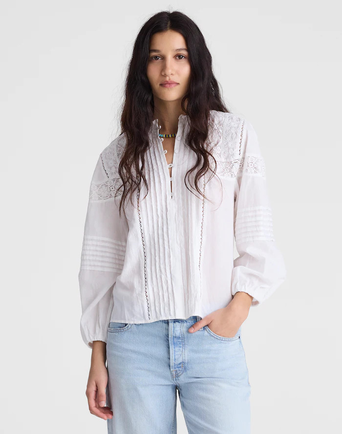 Ruffled High-Neck Pintuck Blouse | Madewell