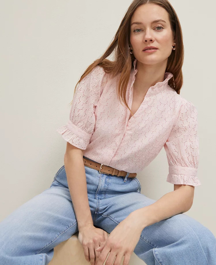 Eyelet Ruffle Collar Shirt | Ann Taylor