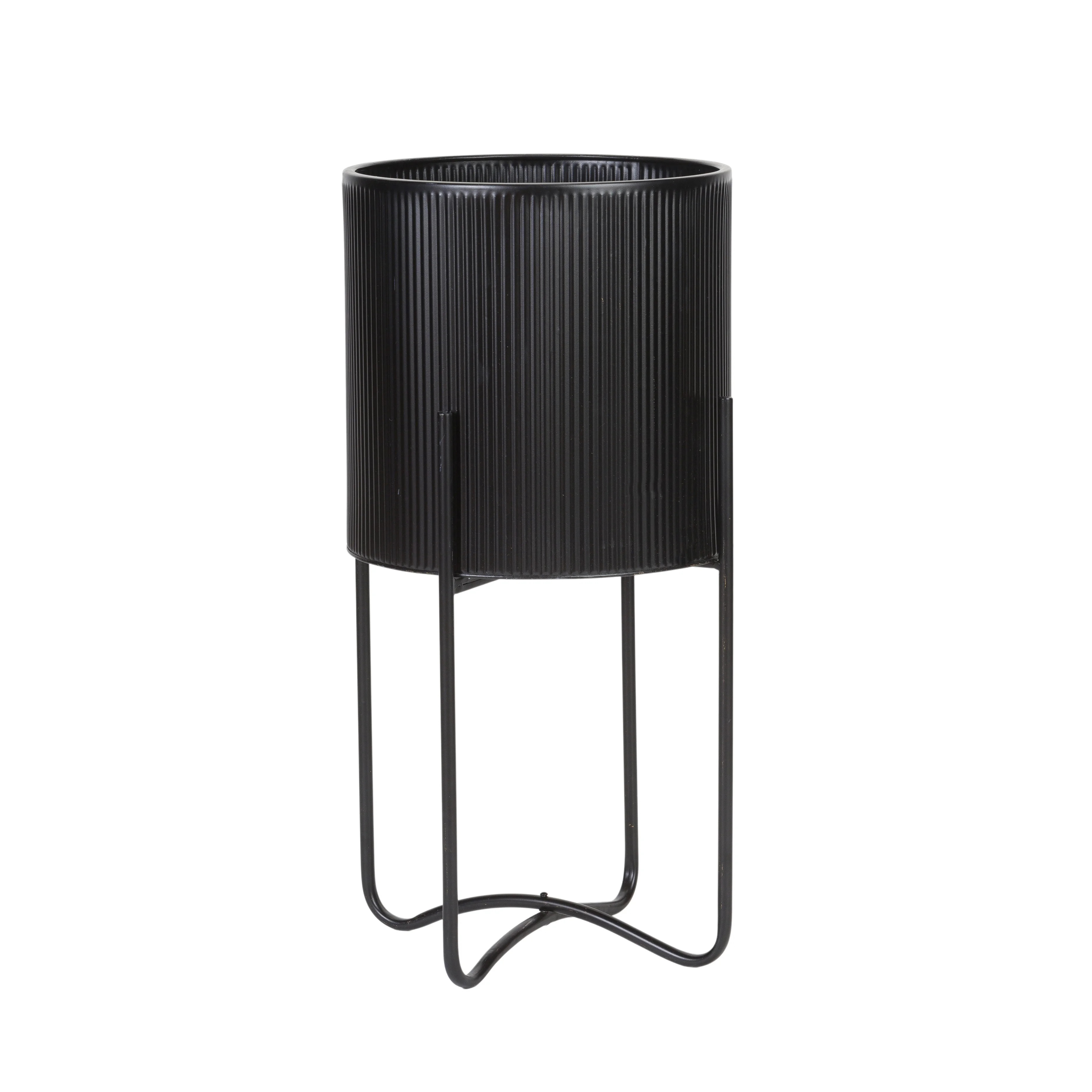 Everett Black Mid-Century Modern Planter with Tall Metal Base | Walmart (US)