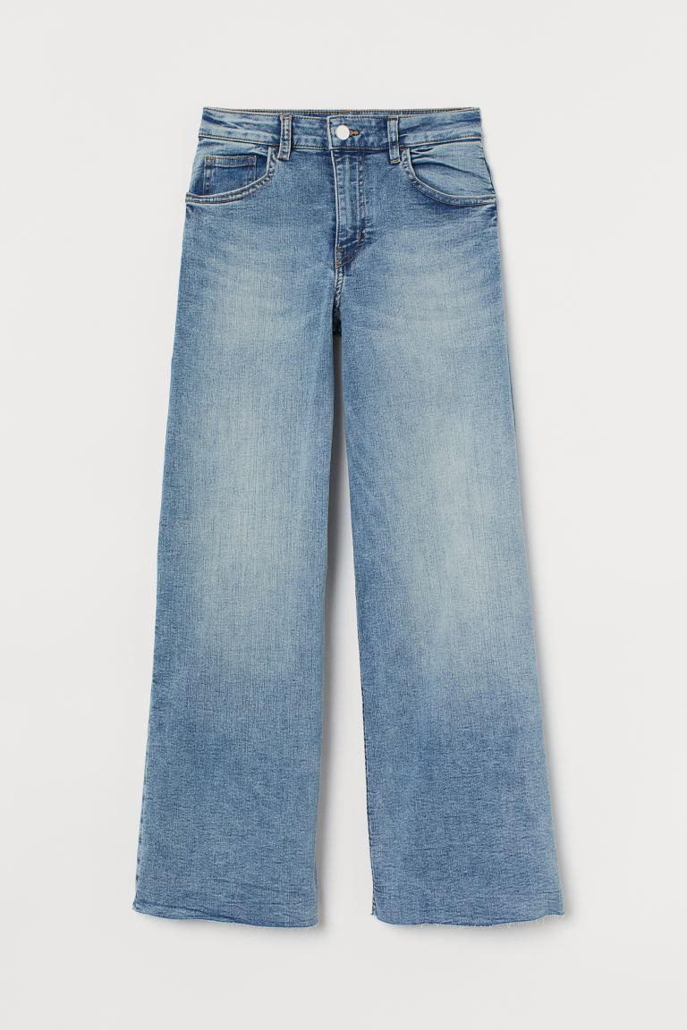 5-pocket, ankle-length jeans in washed denim. High waist, button fly, and straight, wide legs wit... | H&M (US + CA)