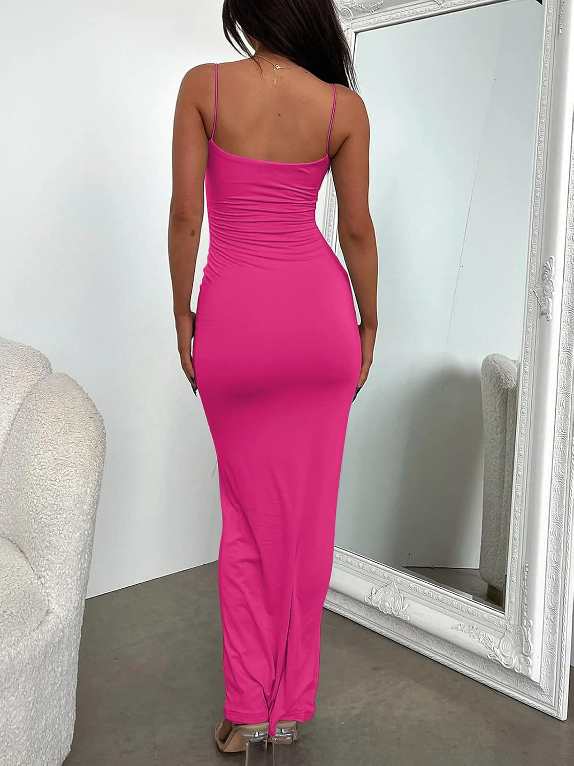 LILLUSORY Womens Summer Casual Slip Dresses Spaghetti Strap Bodycon Maxi Dress | Amazon (US)