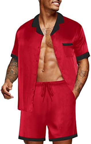 Ekouaer Men Satin Silk Pajamas Set with Pockets Sleepwear Shorts Satin Summer Loungewear 2 Piece ... | Amazon (US)