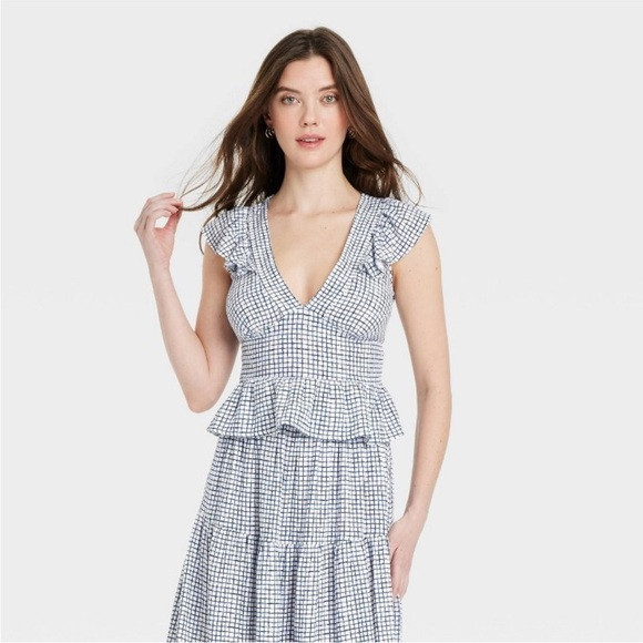 Women's Flutter Sleeve Blouse - Universal Thread™ Blue Gingham S NWT | Poshmark