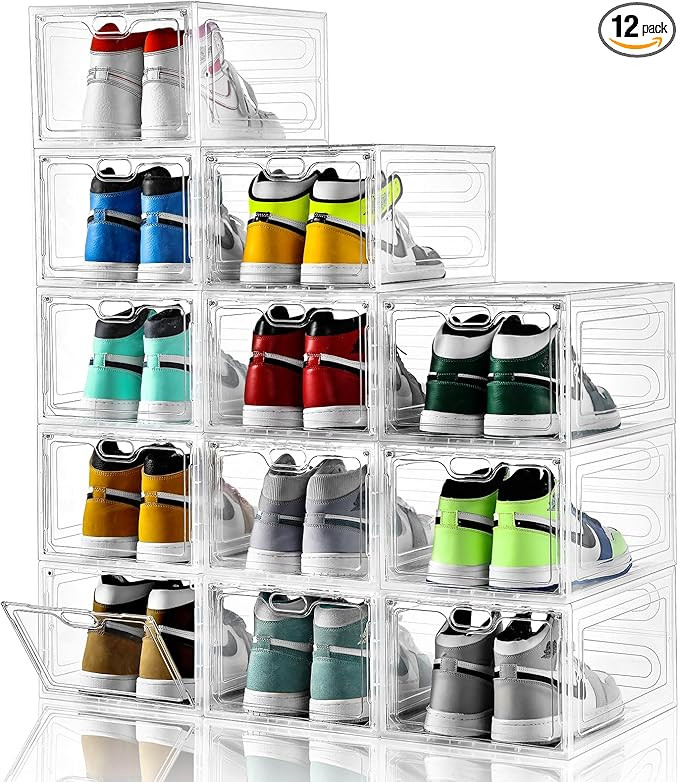 INSTY 12 Pack Shoe Storage Box, Clear Shoe Boxes Stackable, Shoe Boxes with Door, Shoe Organizer ... | Amazon (US)