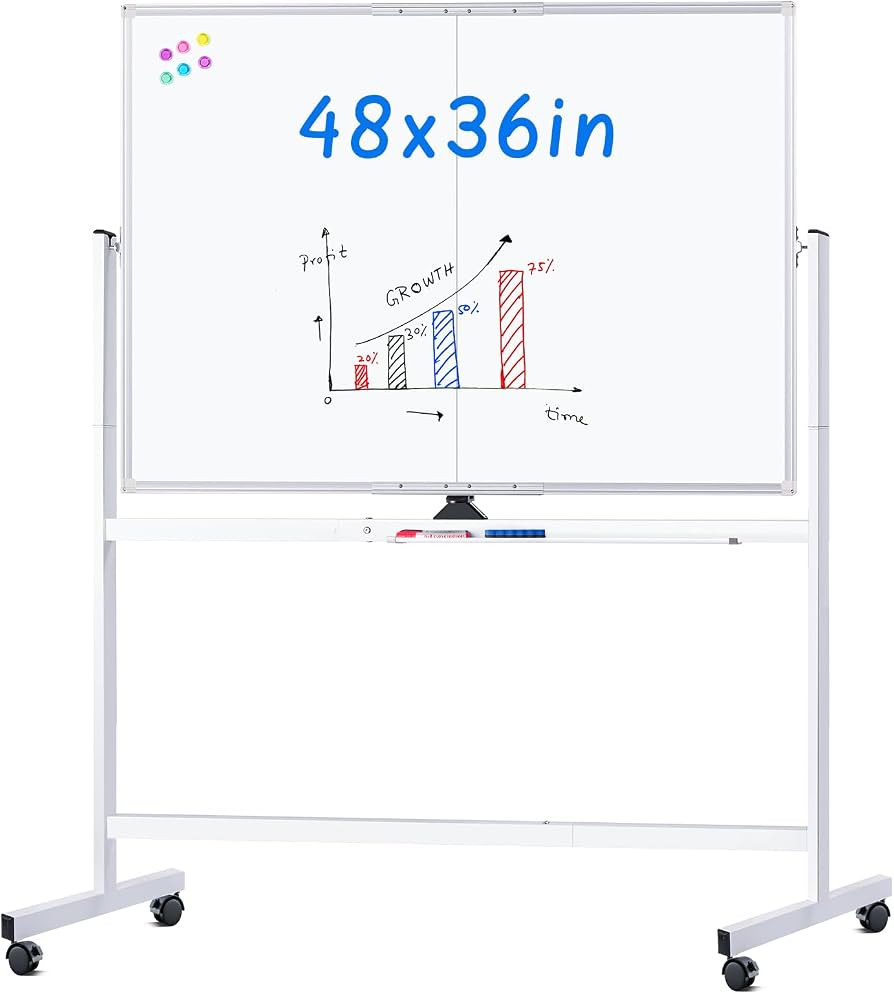 maxtek Rolling Whiteboard, 48x36 Large Magnetic White Board with Stands, Big Double-Sided White B... | Amazon (US)