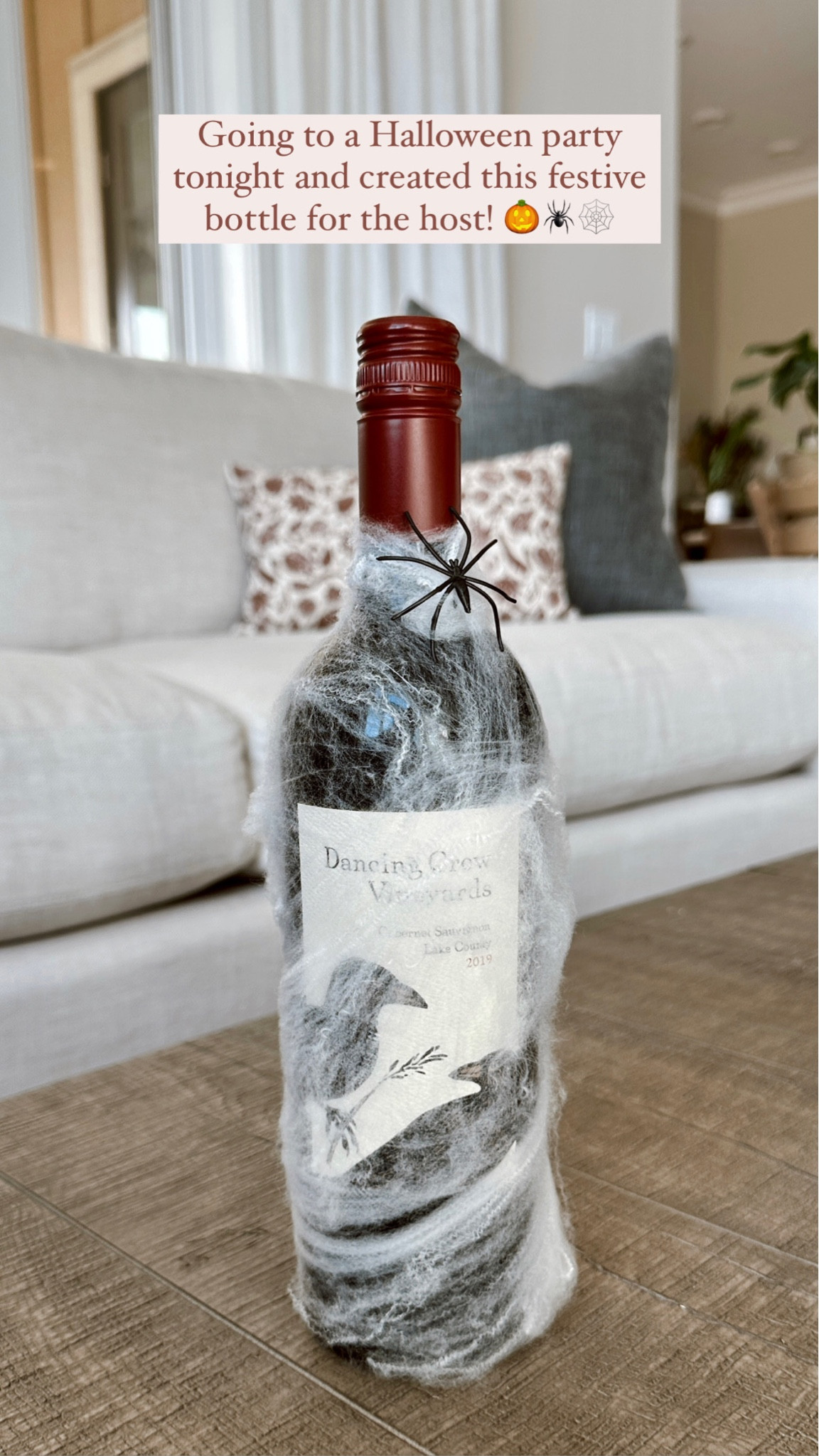 Halloween-inspired hostess gift! 🎃🕷️🕸️ All you need is a bottle with a Halloween-inspired label and stretchy spider web. Use the excess web to decorate your house!

#LTKSeasonal #LTKhome #LTKHalloween