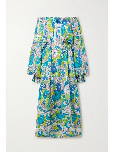 Dodo Bar Or - Toto Off-the-shoulder Floral-print Cotton-voile Maxi Dress - Turquoise | NET-A-PORTER (US)