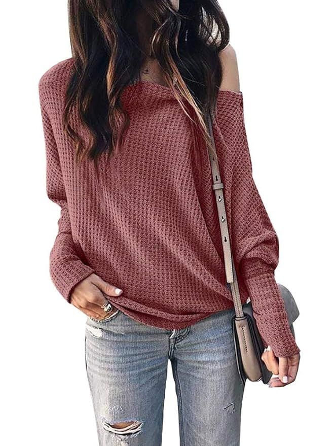 Imily Bela Womens Off The Shoulder Tops Lightweight Pullover Sweater Knit Casual Blouse | Amazon (US)