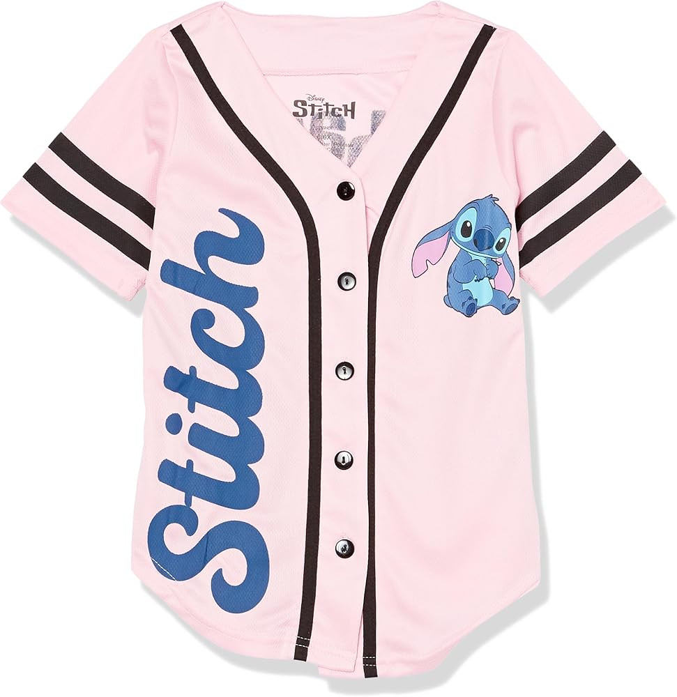 Disney Girls' Disney's Girls Lilo & Stitch & Angel S Baseball Jersey Mesh Button Down Shirt | Amazon (US)