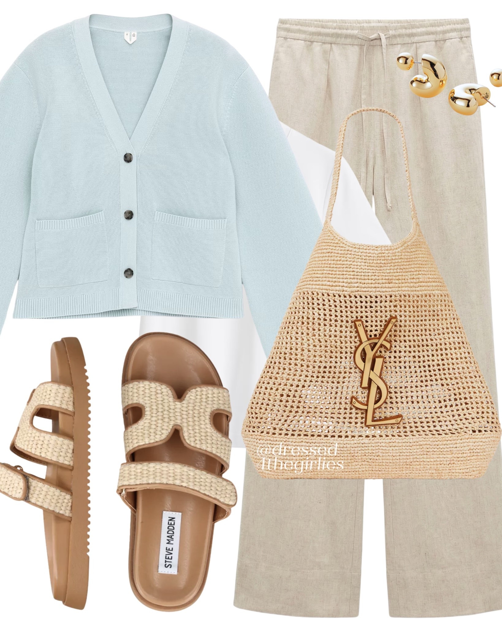 Powder blue styling🩵

Tags: blue cardigan outfit, beige wide leg linen trousers outfit, beige raffia sandals , raffia shoulder bag, summer outfit, summer workwear, casual chic outfit 

#LTKspring #LTKtravel #LTKuk