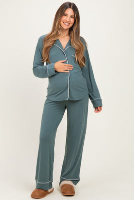 Ash Jade Button Down Top Wide Leg Pant Maternity Pajama Set - XL | PinkBlush Maternity