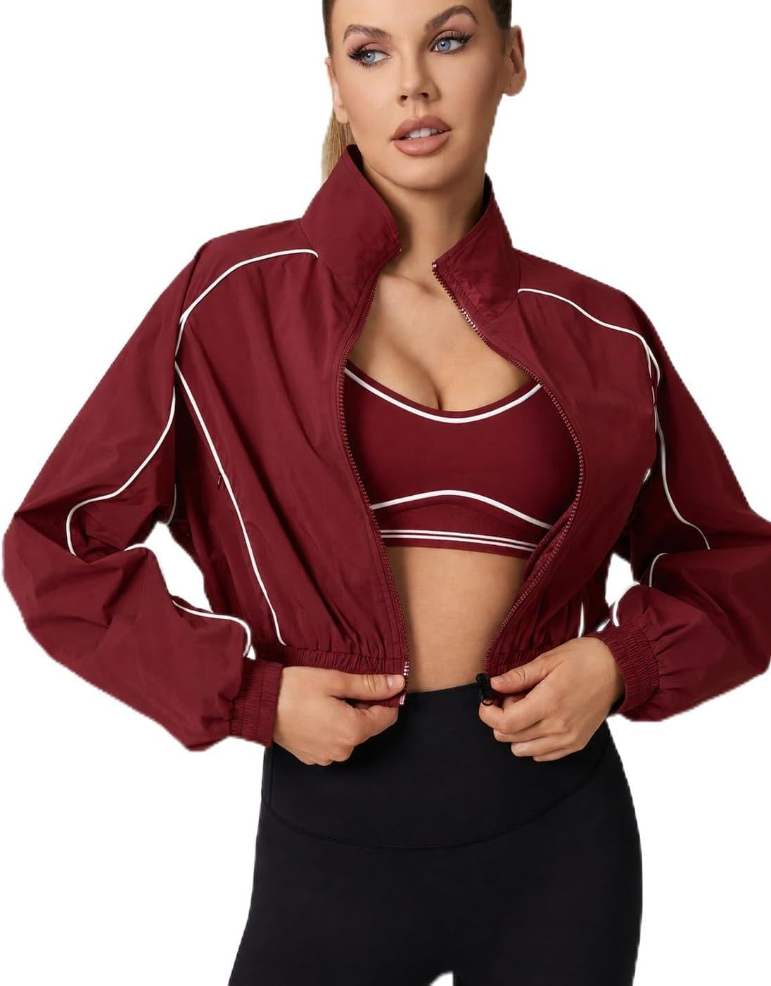 Athletic Windbreaker Cropped Jacket Women - Lightweight Track Zip Up Sporty Jackets Gym Workout Tops | Amazon (US)