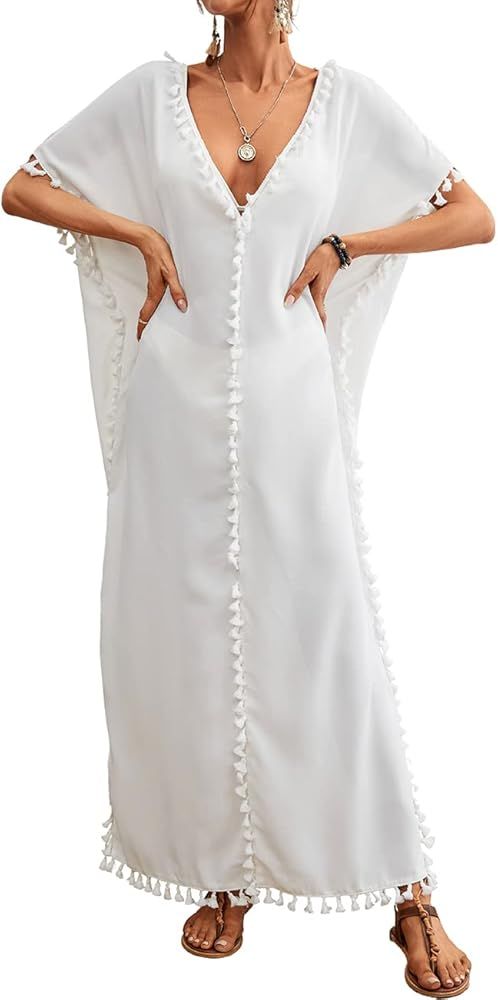 Bsubseach Kaftan Maxi Dresses for Women Bathing Suit Cover Up Beach Caftan Loungewear | Amazon (US)