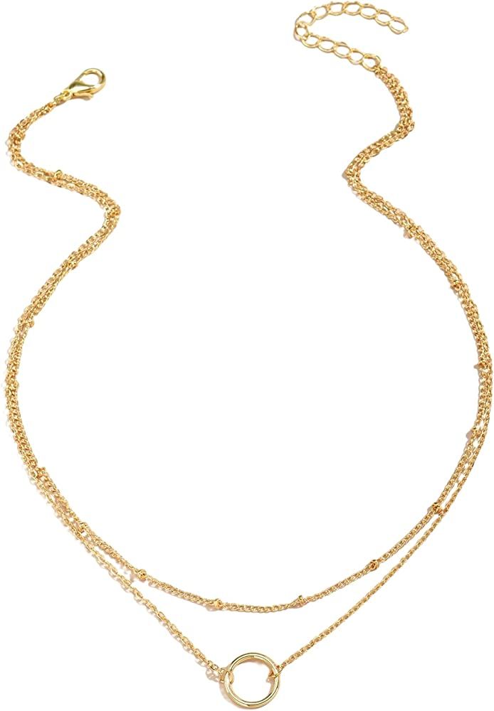 Floerns Women's Rectangle Charm Layered Necklace Gold Chain Necklaces Jewelry | Amazon (US)