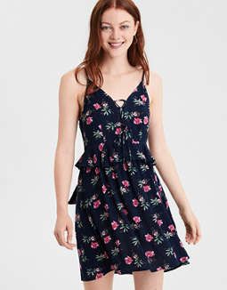 AE Lace-Up Ruffle Dress | American Eagle Outfitters (US & CA)
