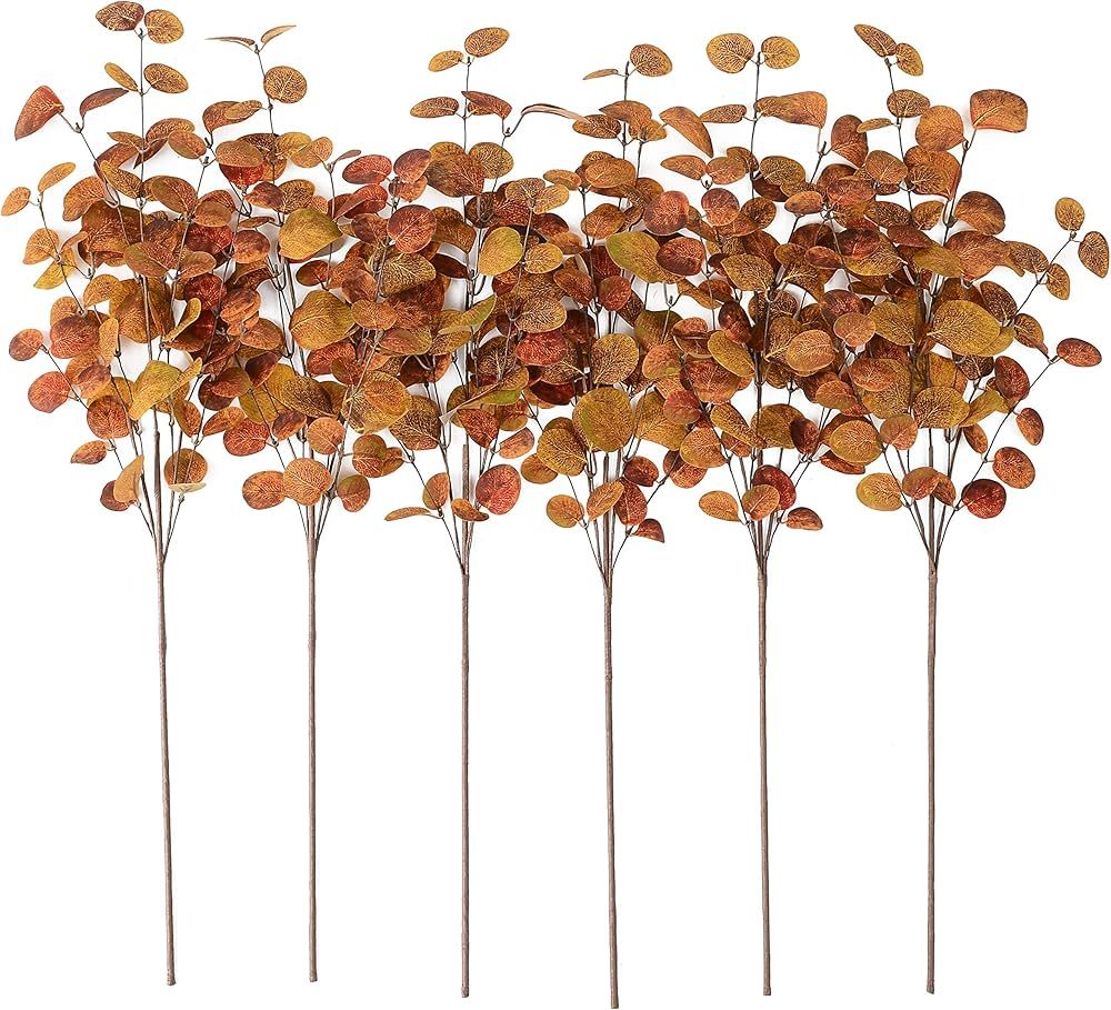 WreathDream 6 Pcs Artificial Fall Eucalyptus Leaves Stem Autumn Eucalyptus stem for Vase Arrangem... | Amazon (US)