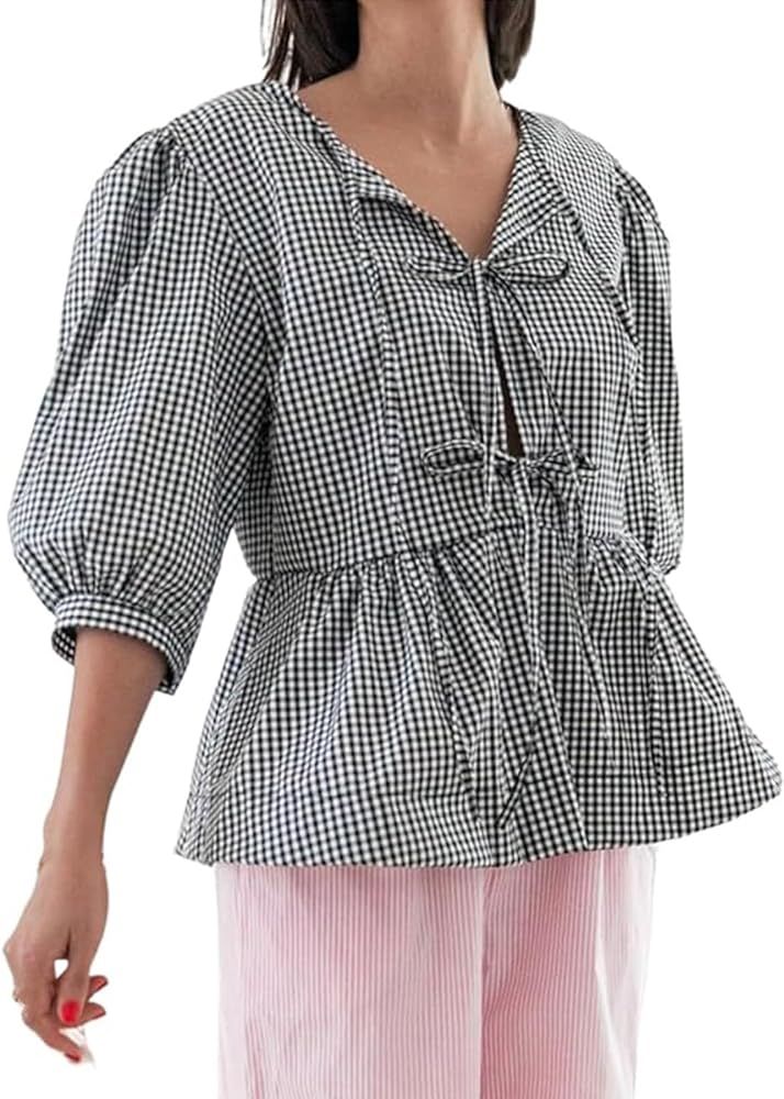 Women's Basics Ruffle Clothing Spring Half Sleeve Blouses Cute Tops Womens Peplum Tops and Blouse... | Amazon (US)