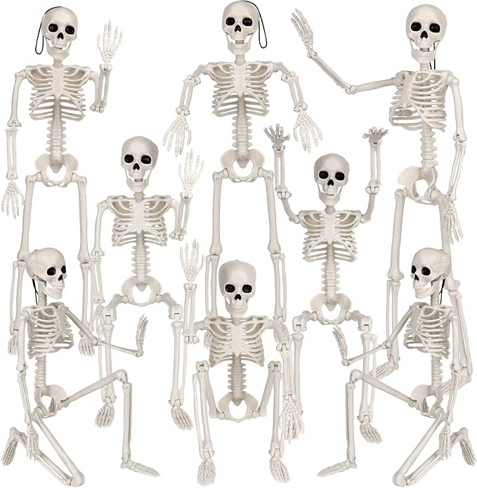 XIMISHOP 8pcs Posable Halloween Hanging Skeleton Decoration, 16” Full Body Halloween Skeleton D... | Amazon (US)