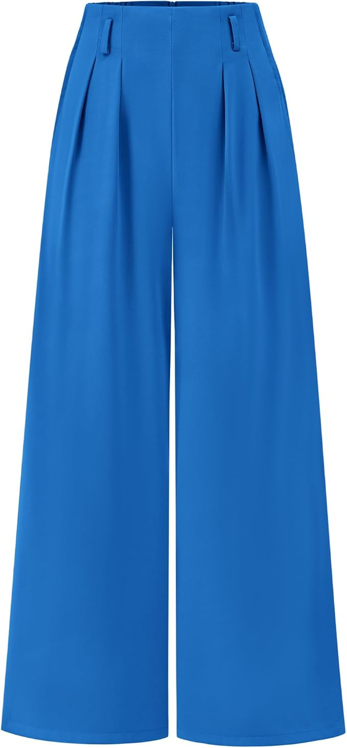 BTFBM Women's Elegant Flowy Dress Pants Front Pleated High Waisted Casual Wide Leg Loose Palazzo ... | Amazon (US)