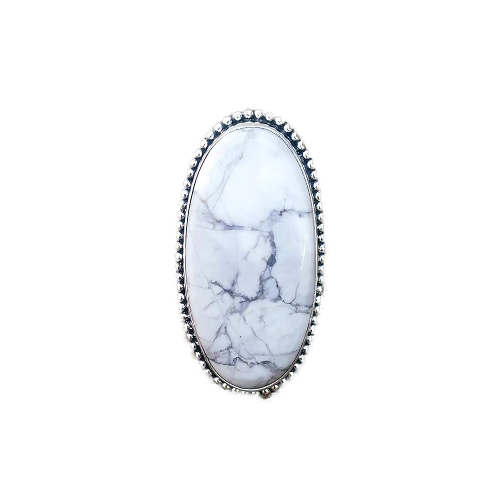 White Howlite Ring, Sterling Silver Ring, Antique Ring, Oval Shape Ring, Boho Style, Turquoise Ho... | Amazon (US)