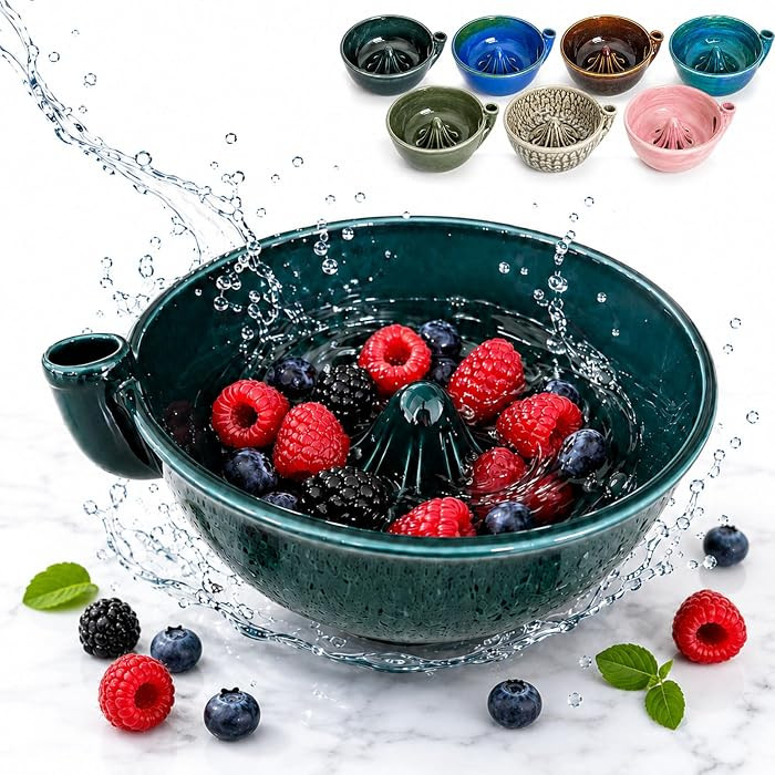 Self Rinsing Berry Washing Ceramic Bowl, 7'' Stoneware Colander (Style-A) | Amazon (US)