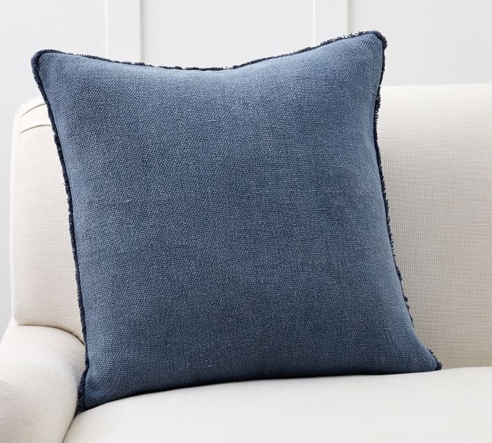 Willa Textured Fringe Pillow Cover, 22 x 22", Stormy Blue | Pottery Barn (US)