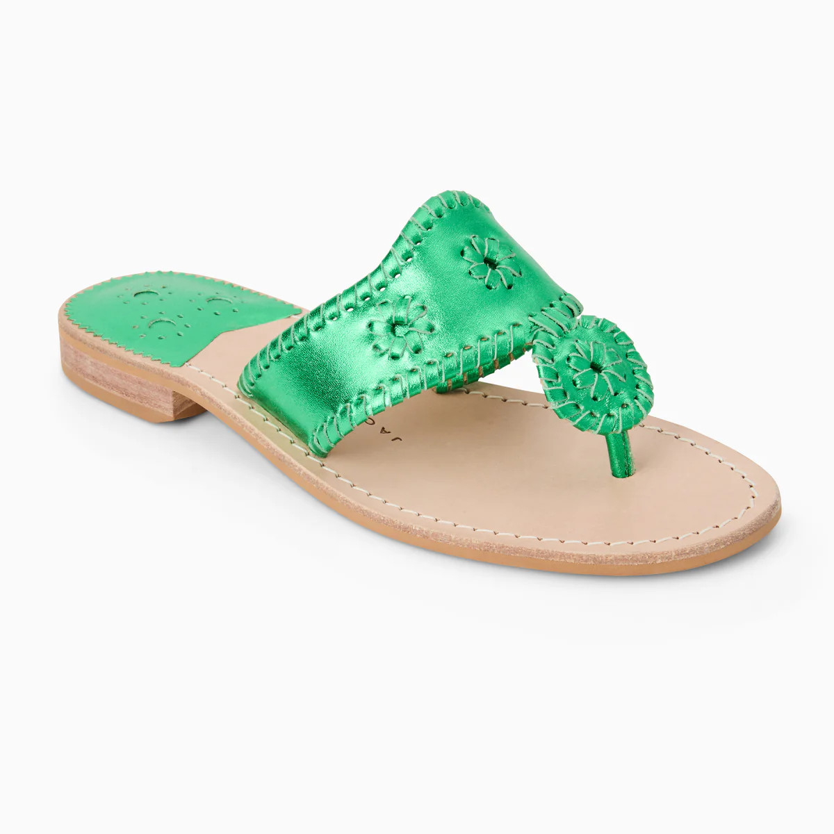 Jack Rogers Jacks Sandal | Metallic Nappa Leather | Bright Emerald | Jack Rogers