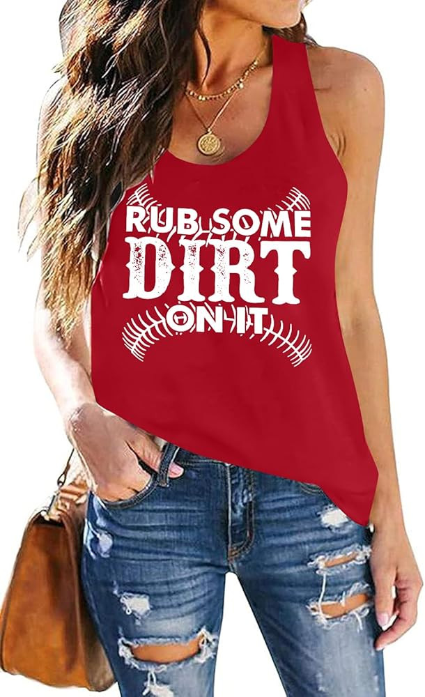 Rub Some Dirt On It Tank Tops Women Baseball Sleeveless Shirt Baseball Mom Shirts Letter Printed ... | Amazon (US)