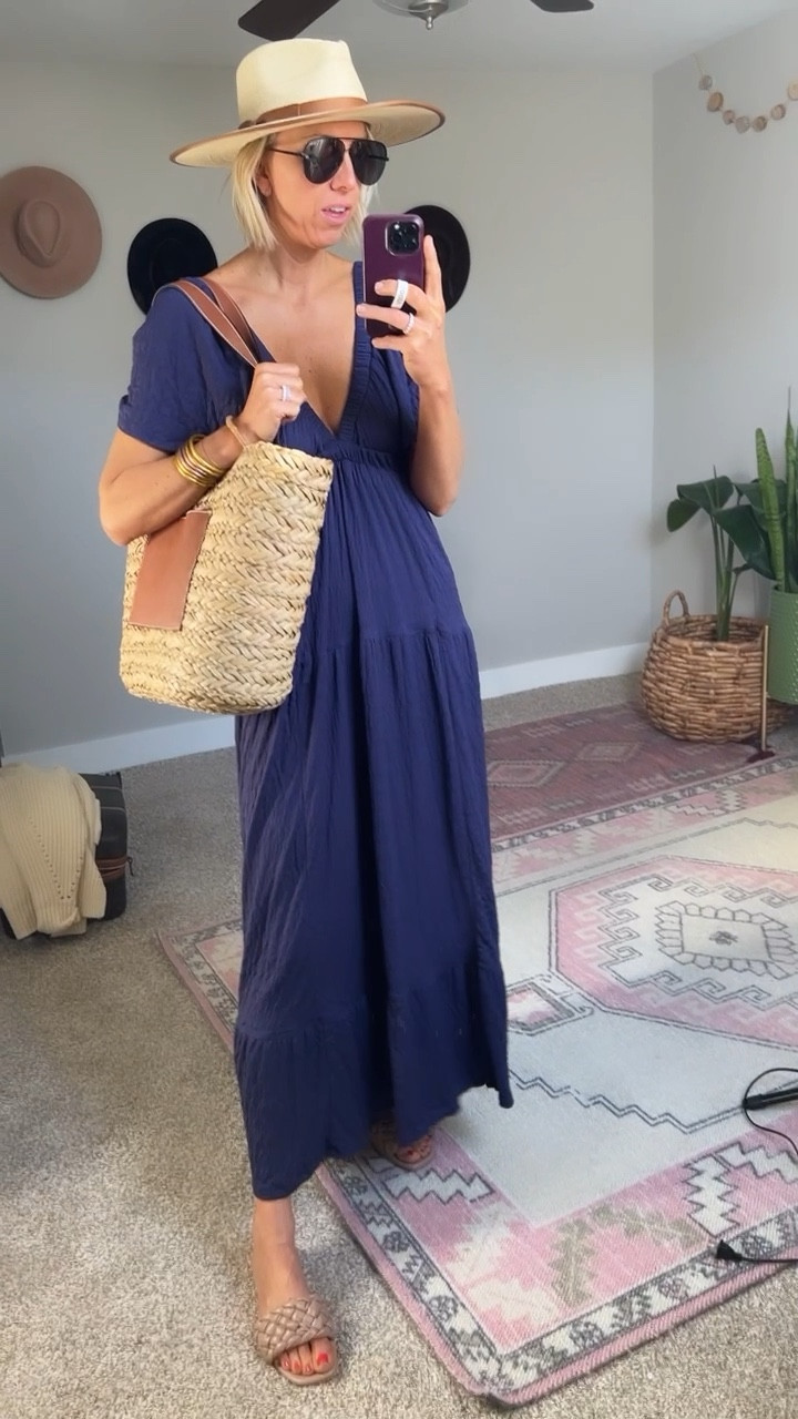 Vacation look perfect for the beach!
Maxi dress, sun hat, sunnies, sandals 

wearing a size small in the maxi dress 

#LTKtravel #LTKFind #LTKSeasonal