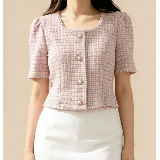 Button-Up Tweed Crop Top | YesStyle Global