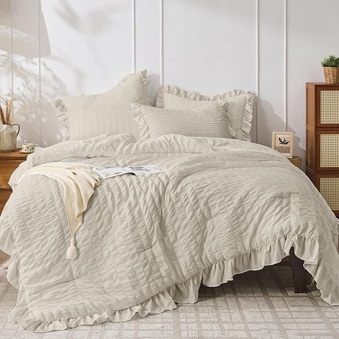 JOLLYVOGUE Full Size Comforter, 3 Pieces Oatmeal Seersucker Lightweight Full Size Bedding, All Se... | Amazon (US)