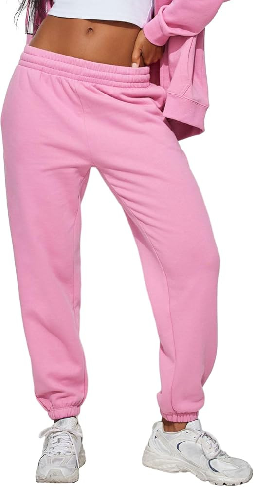 NUFIWI Women Casual Elastic Jogger Sweatpants Solid Color Workout Running Pants with Pockets Athl... | Amazon (US)