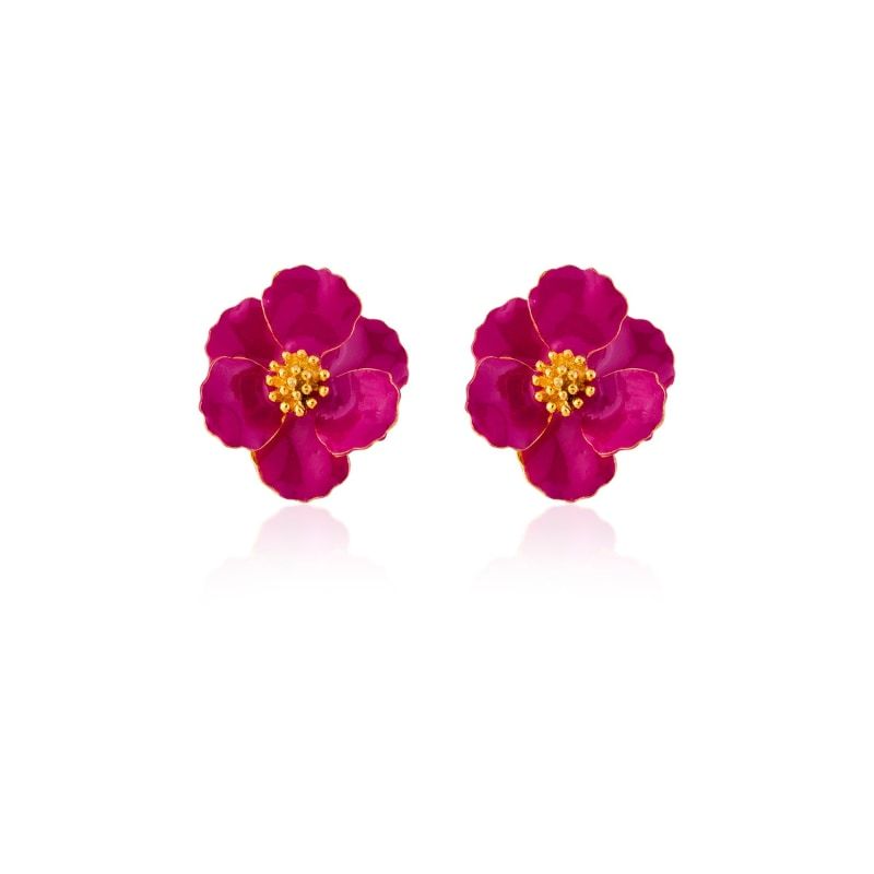 Raspberry Pink Petite Flower Earrings | Wolf & Badger (US)