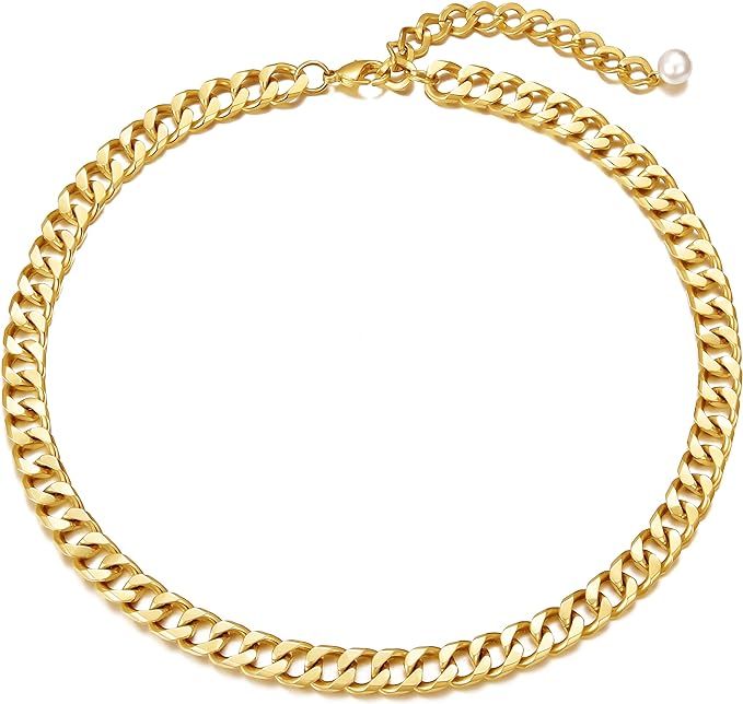 CLASSYZINT Gold Cuban Link Chain Choker Necklace for Women 9mm Thick Chunky Gold Chain Necklace f... | Amazon (US)