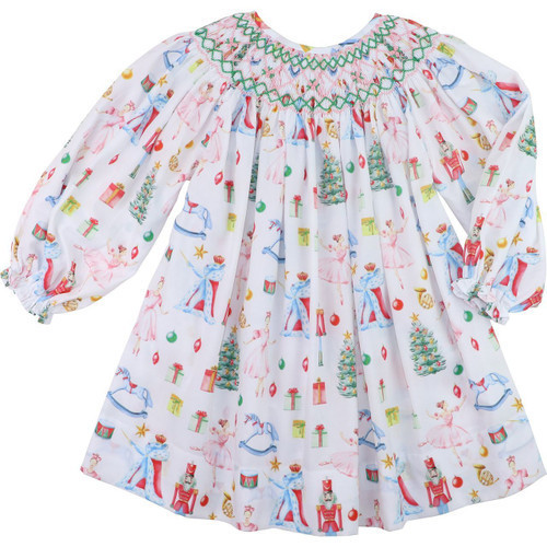 Green And Pink Smocked Nutcracker Ballet Dress | Cecil and Lou