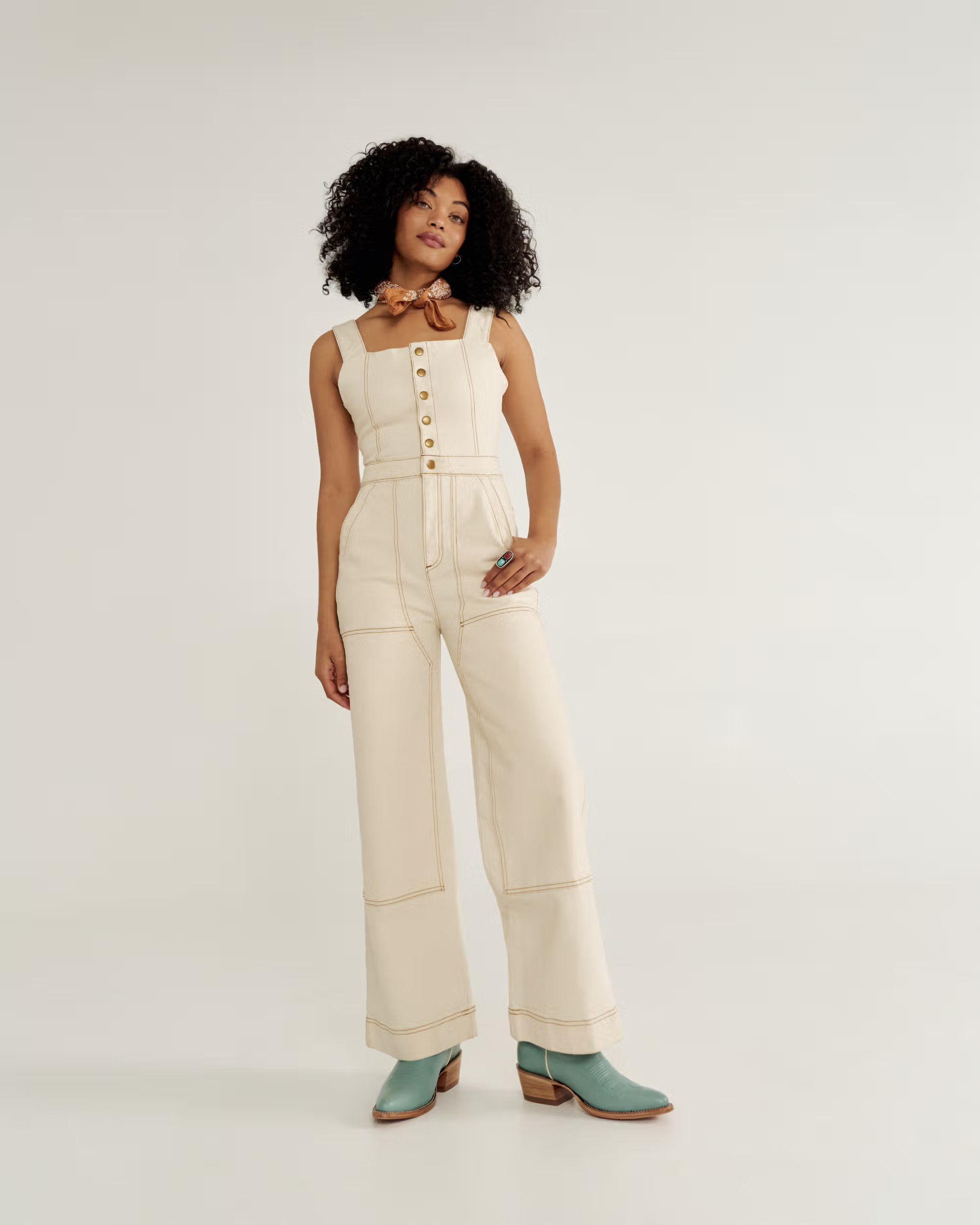 Women's Denim Jumpsuit - Natural | Tecovas | Tecovas
