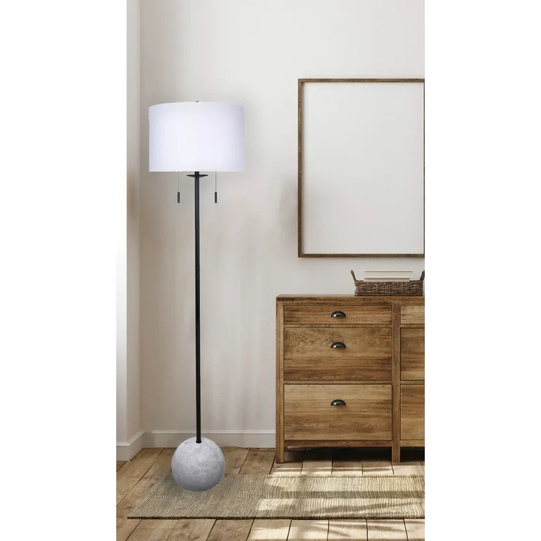 62.5" Concrete and Black Metal Floor Lamp w/ Off-White Linen Shade | Walmart (US)