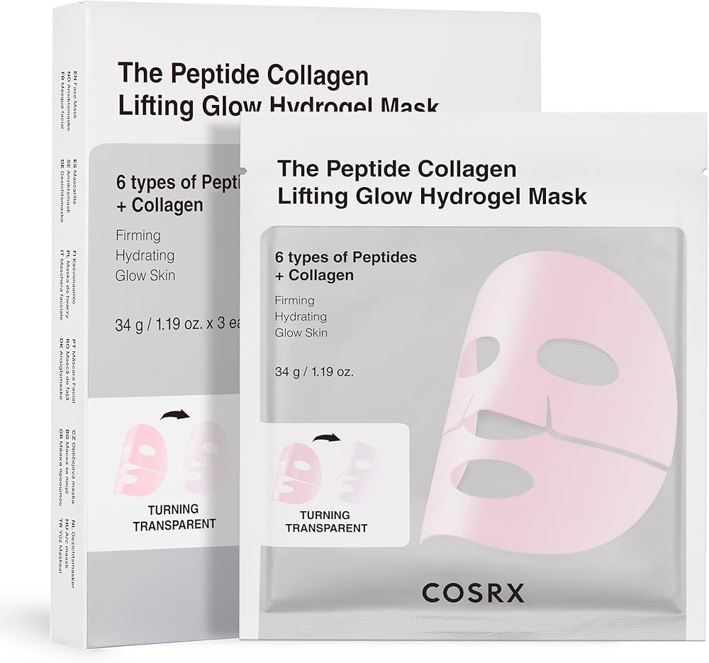 COSRX Pink Peptides Collagen Lifting Glow Hydrogel Face Masks Skincare 3 EA, Collagen Face Mask, ... | Amazon (US)