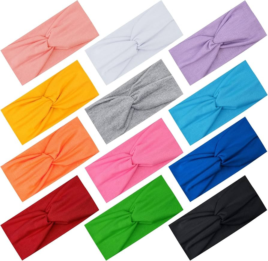 FEQO 12 Pieces Headbands for Women Elastic Wide Headbands Non Slip Twisted Head Wrap Yoga Workout... | Amazon (UK)