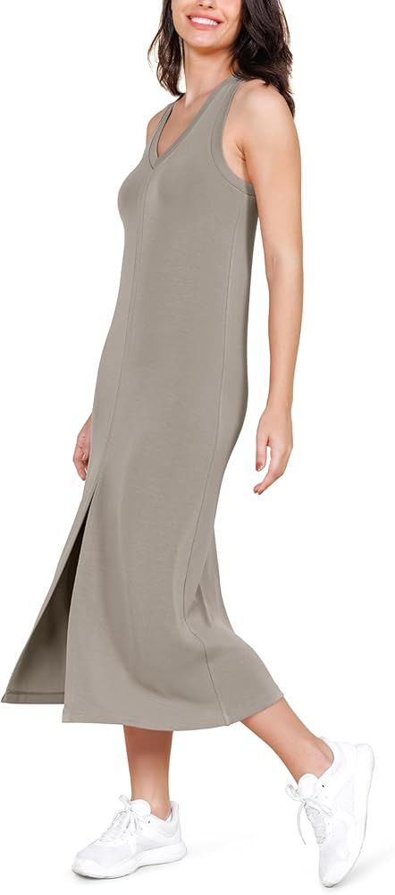 ODODOS Modal Soft Front Split Midi Dress for Women, V Neck Sleeveless Casual Summer Tank Dress | Amazon (US)