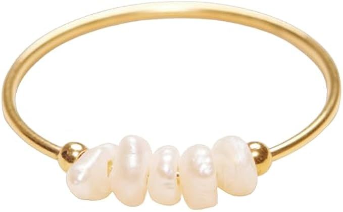 Shapes Studio 18K Gold Plated Mini Freshwater Pearl Band Ring, Gold Rings for Women, Stacking Rin... | Amazon (US)